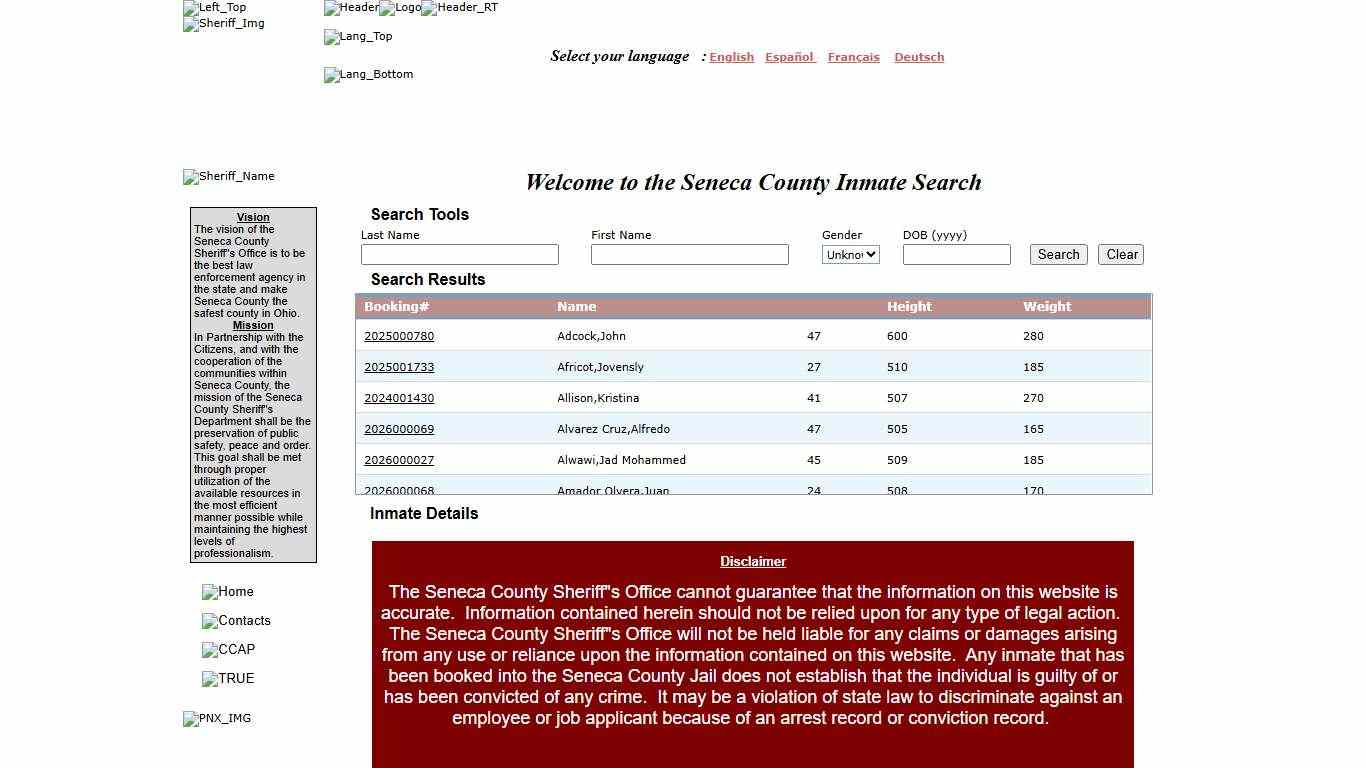 :: Seneca County Inmate Locator Website ::